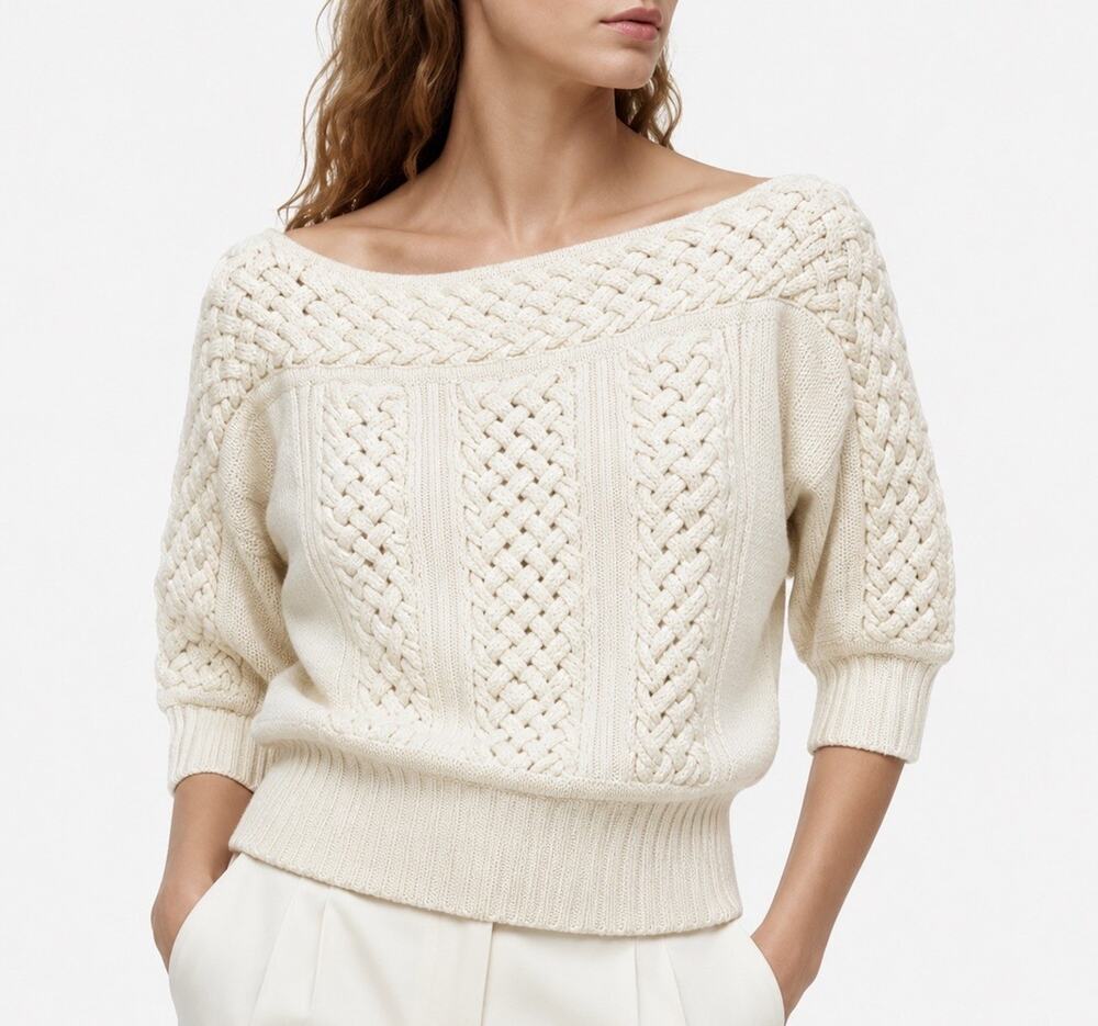Diane von Furstenberg DVF Wool Blend Cable Knit Sweater Ivory sz S
